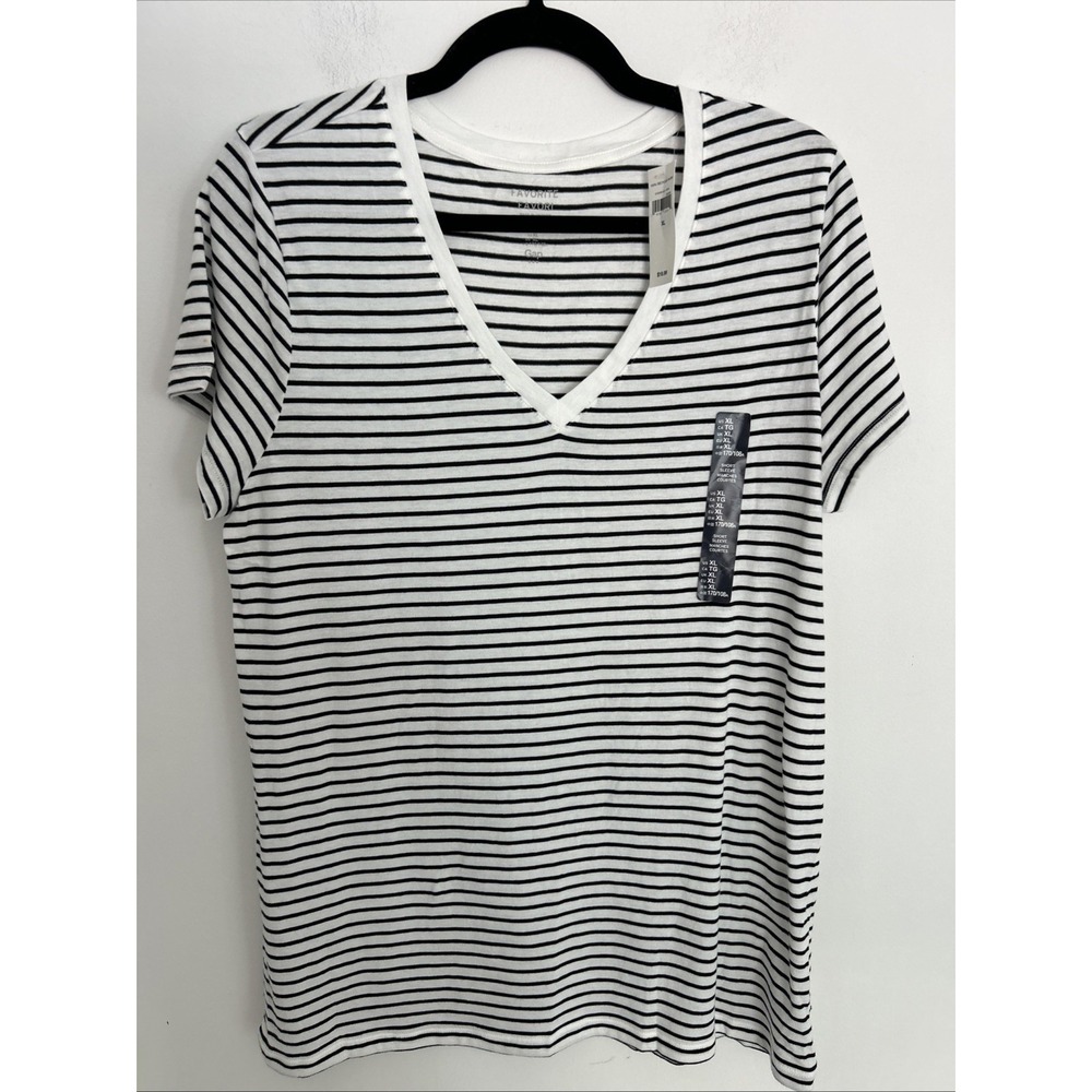 Gap Favorite V-Neck T-Shirt NWT Women's Short Sleeve Extra Large Black White NEW